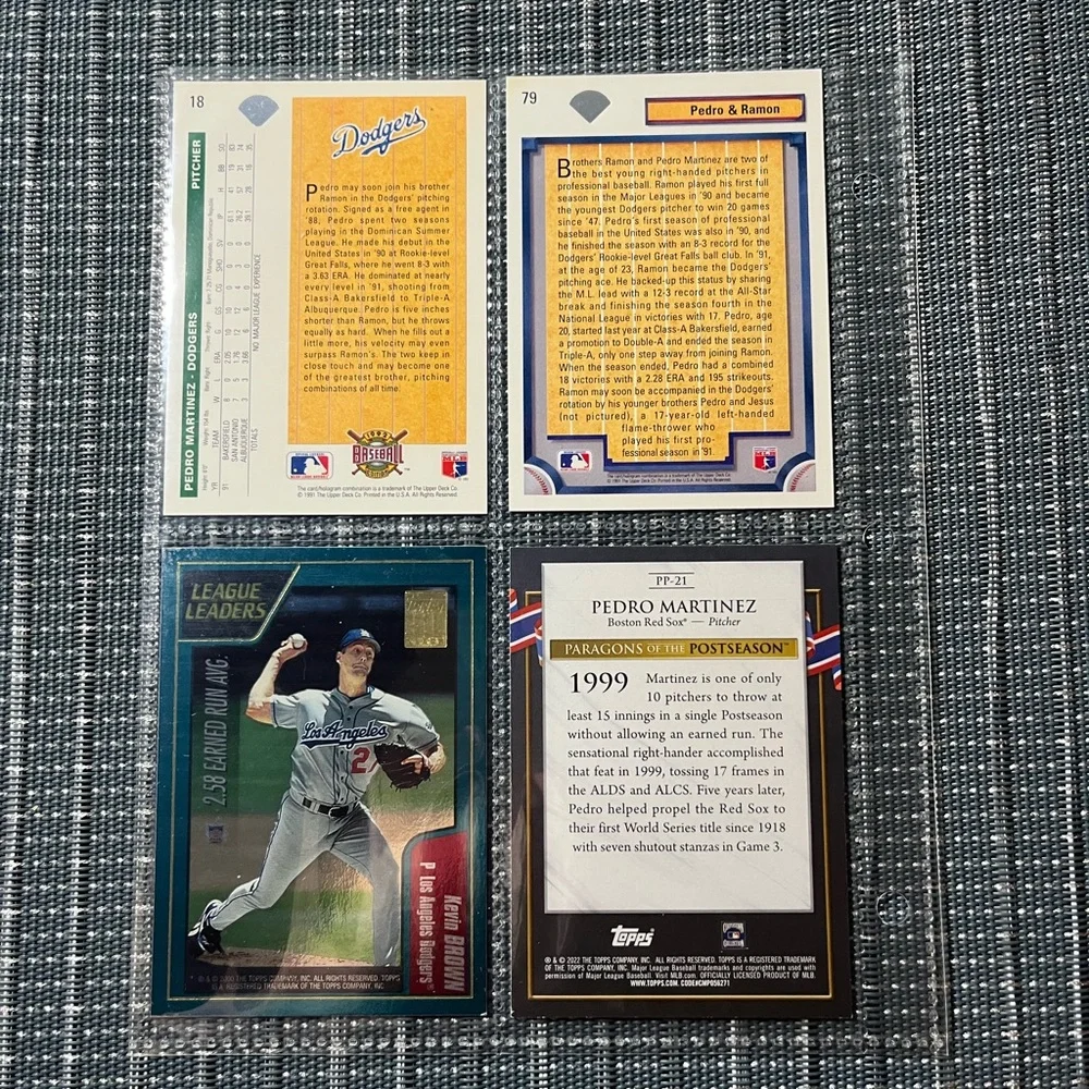 ⚾️ Pedro Martinez Dodgers Topps Baseball Trade Cards, Lot of 4